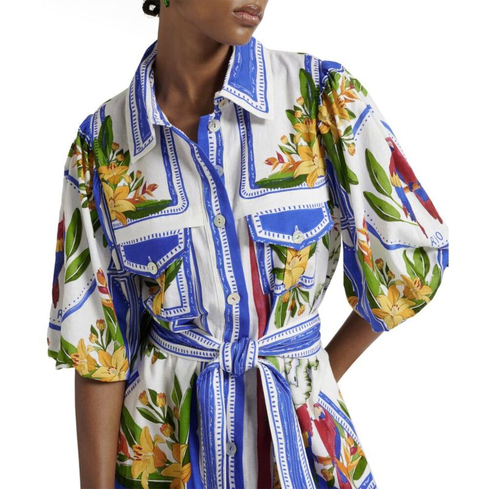 Farm Rio Womens Dress Tropical Destination Midi Dress XXS Off-White - NWT $280 - Picture 4 of 6